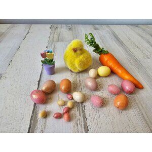 Vintage chick carrot eggs glitter flower spring Easter decor set